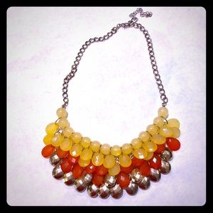 Gold, Orange, Yellow Beaded Statement Necklace.